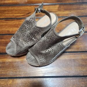 Refresh Taupe Perforated Faux Suede Heeled Sandals